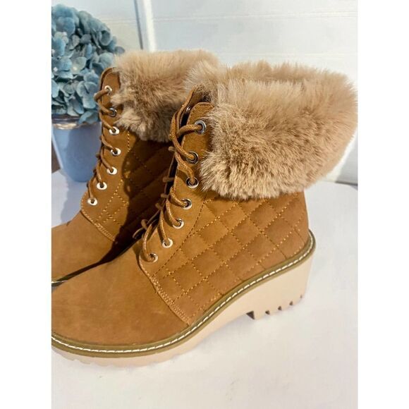 Nicole Miller Faux Fur Cuff Wedge Bootie - Picture 1 of 11